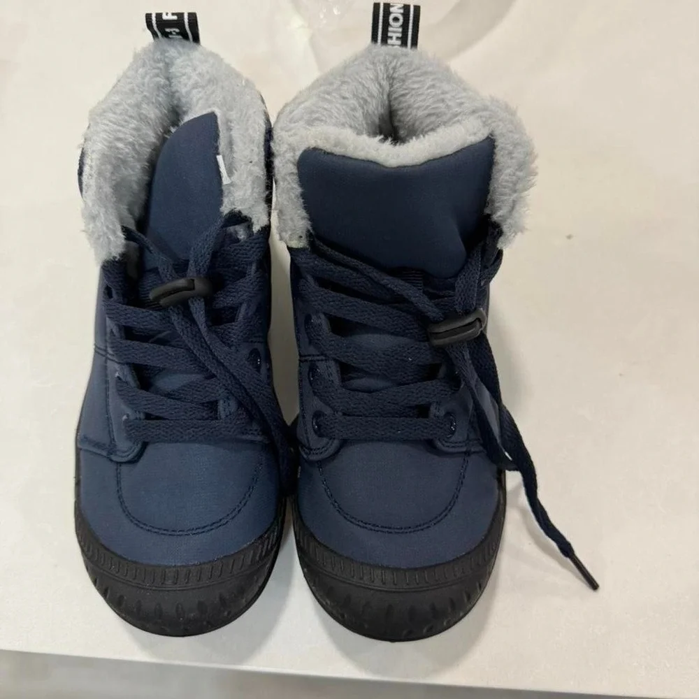 Kids Fleece-Lined Winter Snow Boots - Navy Blue / High Top - Size 1